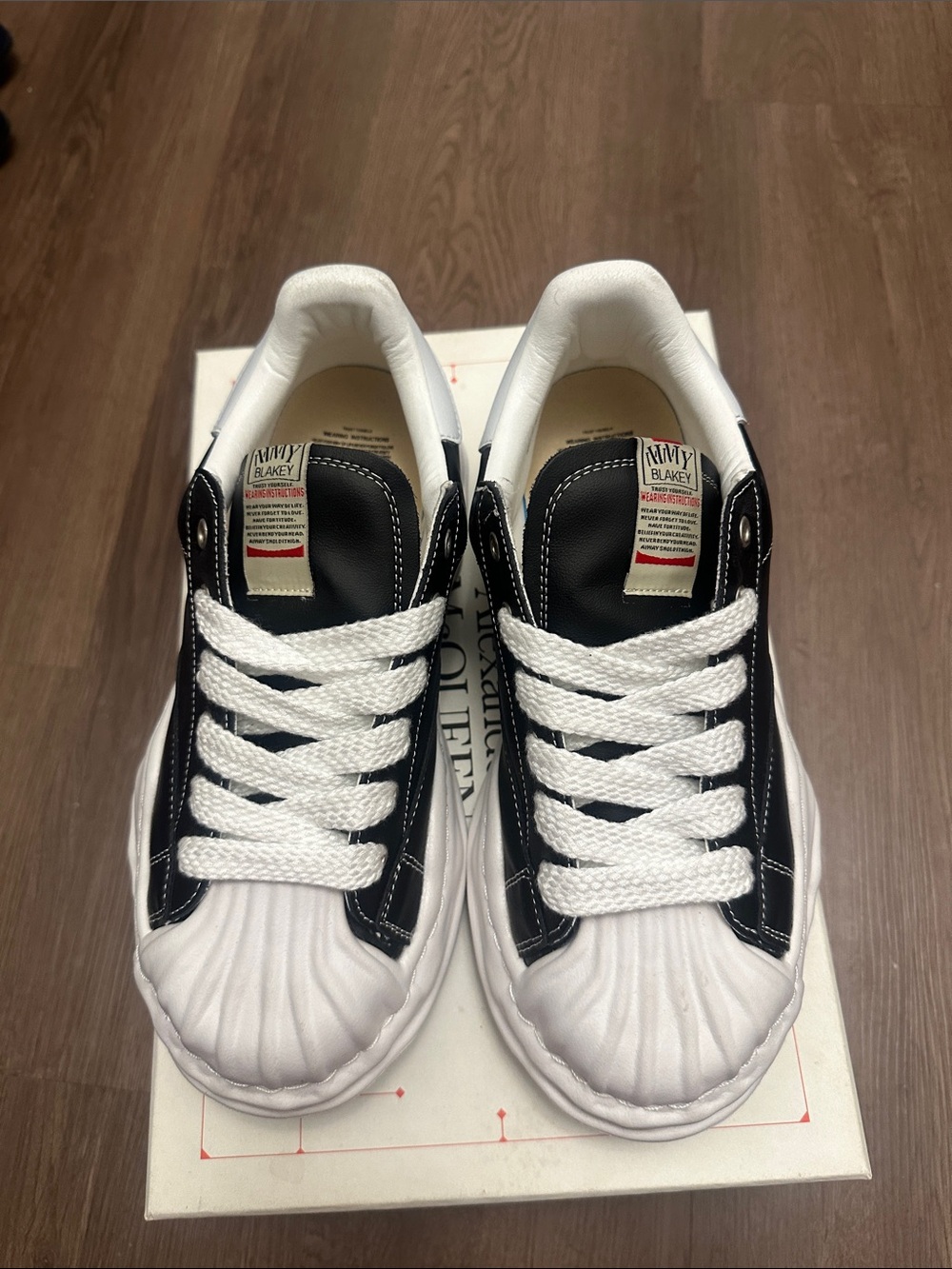 MMY Black and White Shell-Toe Low-Top Sneakers